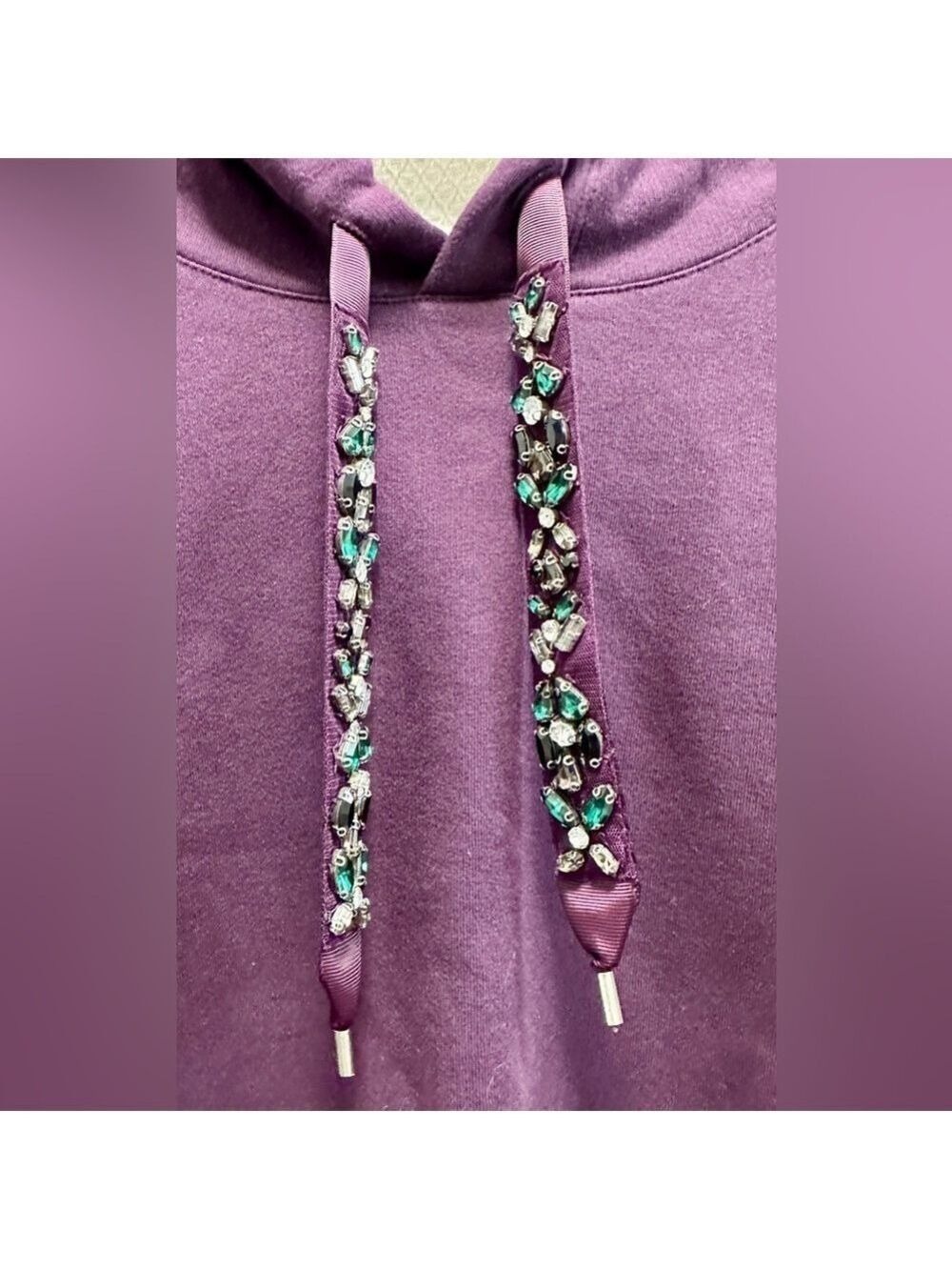Express Deep Purple Hoodie with Beaded Ribbon Drawstring NWT - Picture 4 of 9